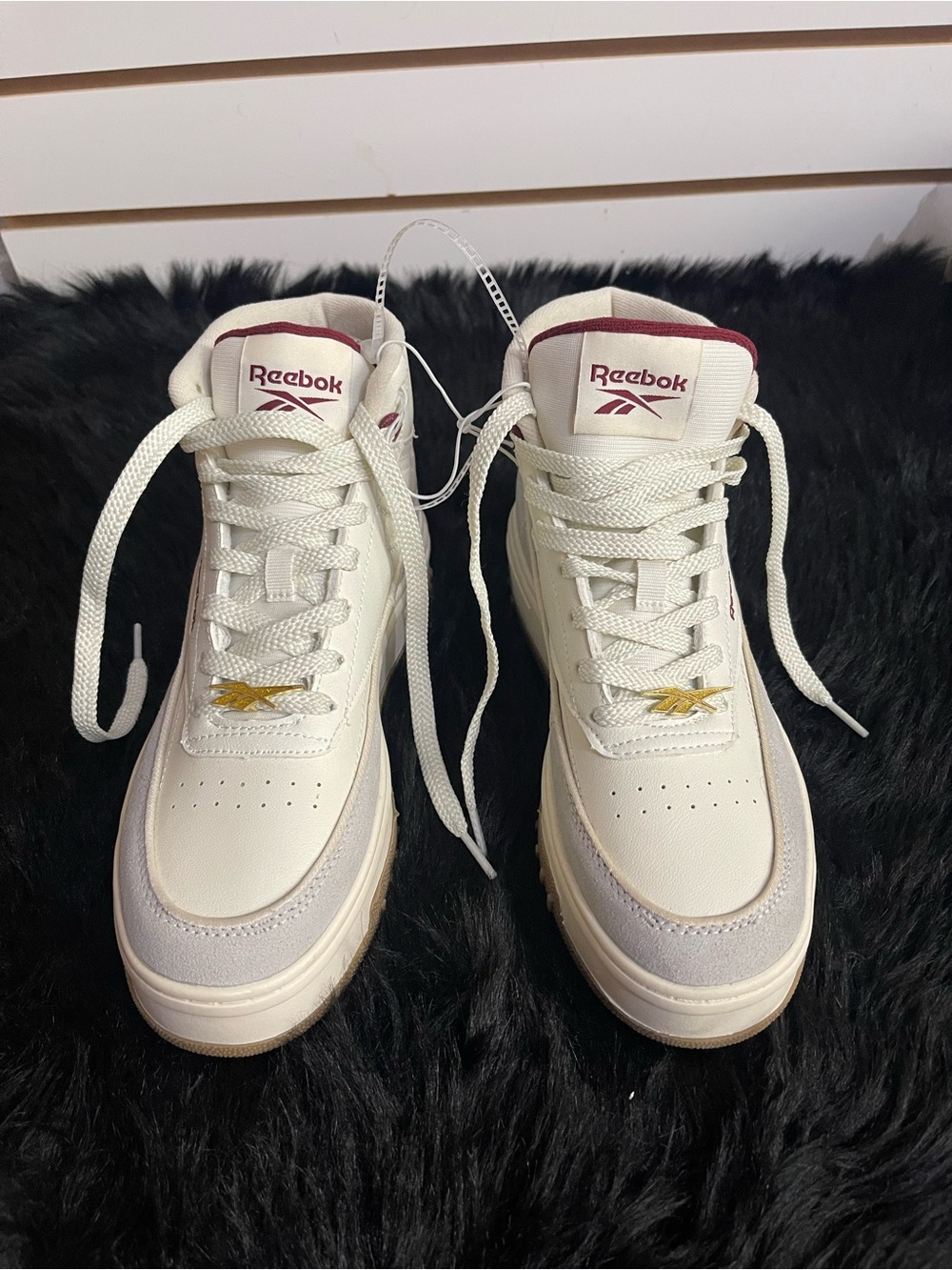 Reebok Women's Cream High-Top Sneakers with Maroon Accents